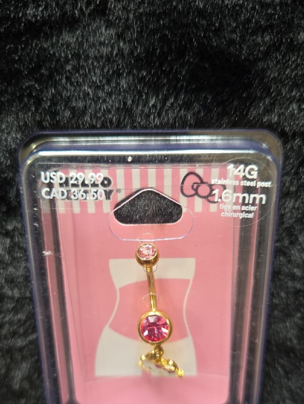 Hello Kitty Pink Gem Dangle Belly Button Ring 14G NWT - Picture 3 of 5